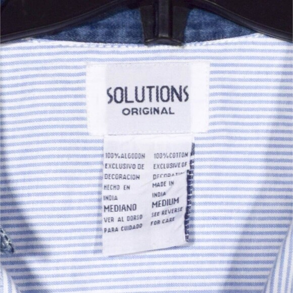 Solutions Original Embroidered Sunflower Blue & White Striped Shirt Sz M - Picture 5 of 5
